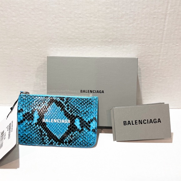 BALENCIAGA Calfskin Python Printed Cash Long Coin and Card Holder Blue - Picture 7 of 8